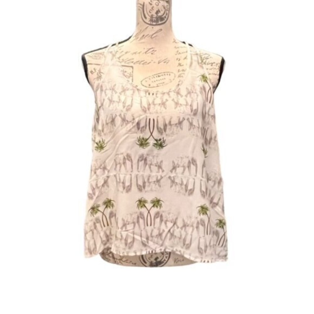 Forever 21 White Elephant Camisole Size Small Semi Sheer Halter Open Back CUTE!